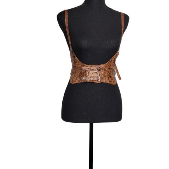 Women Palomino Snakeskin Print Leather Suspender Harness Belt Brown - Picture 2 of 4